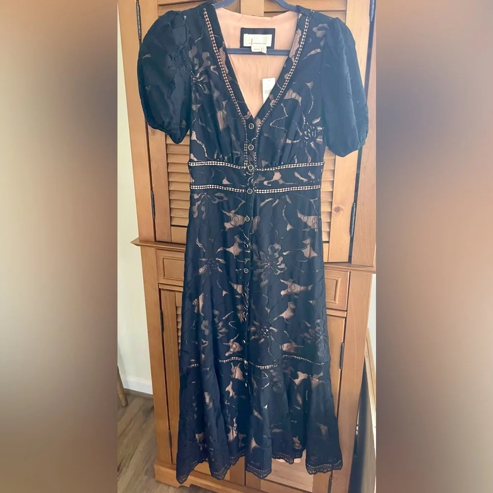 NWT By Anthropologie Ophelia puff-sleeve black and nude dress - Picture 2 of 12